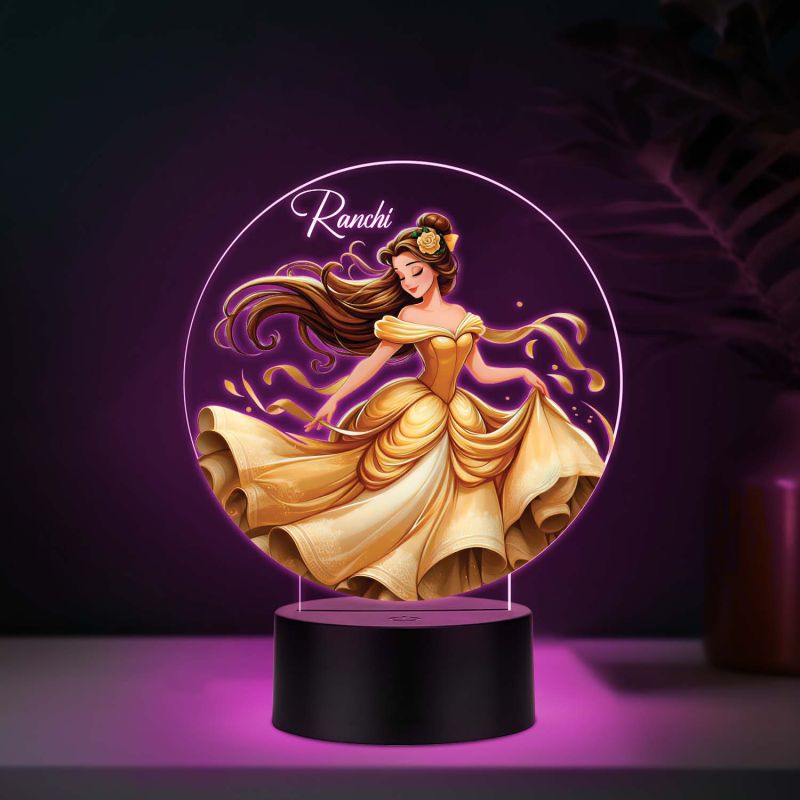 Personalized Princess UV Print Multicolor LED Night Lamp Round Acrylic Kids Decor Light